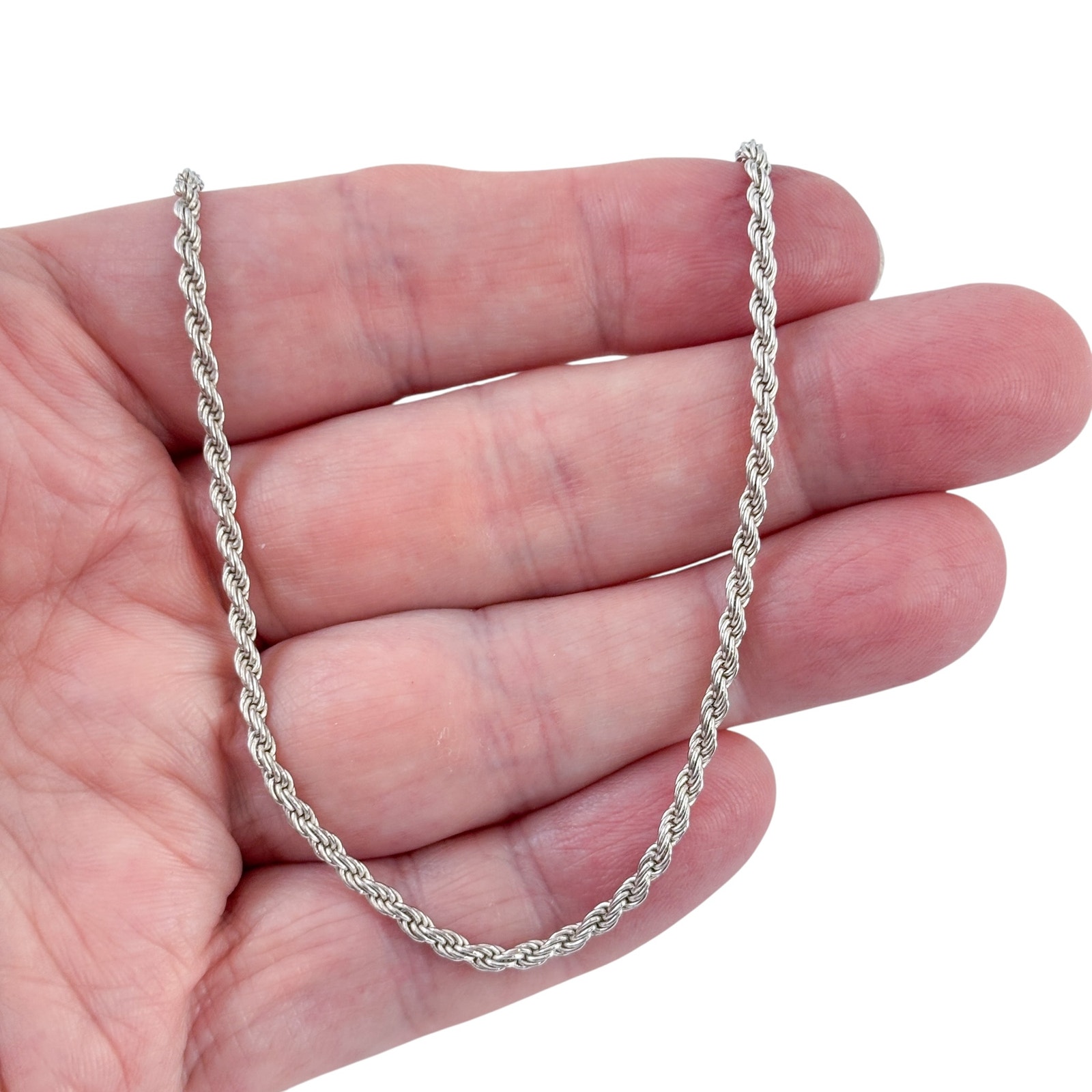 Vintage Italian Sterling Silver 925 Rope Link Chain Necklace 30